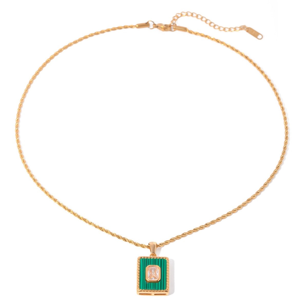 18K Gold Fashion Personalized Rectangular Gemstone Pendant Necklace