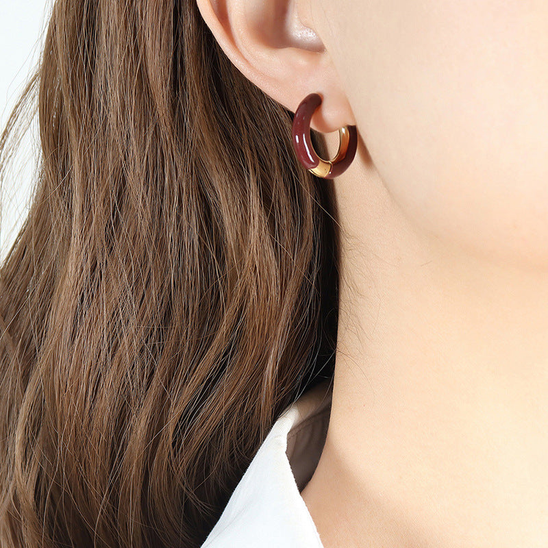 18K Gold Simple Atmospheric Ring Design Earrings