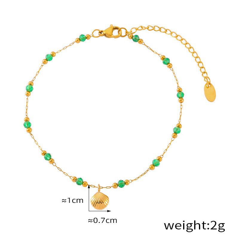 18K gold light luxury personality shell/gold brick design versatile anklet