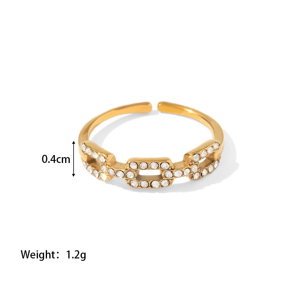 18k Gold Plated Square Link Small Diamond Delicate Stacking Ring