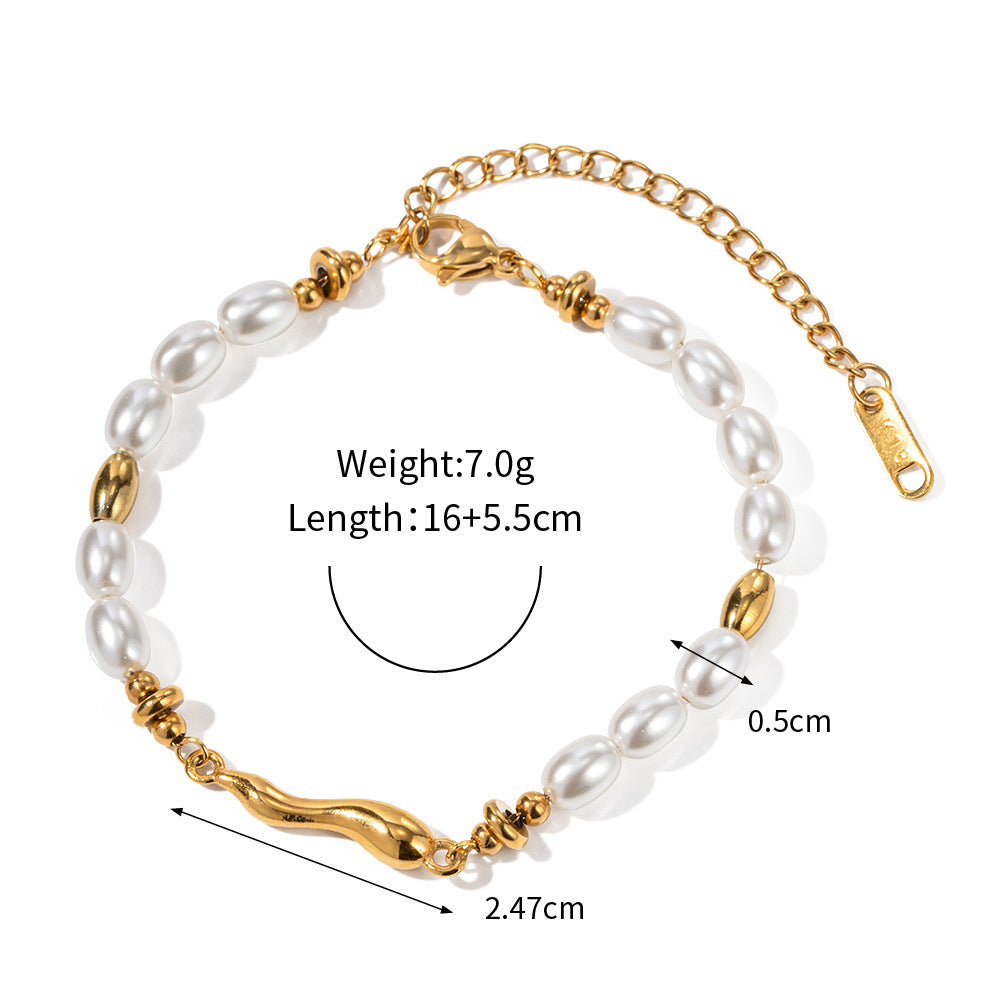 18K gold retro fashion special-shaped water drop and pearl design bracelet