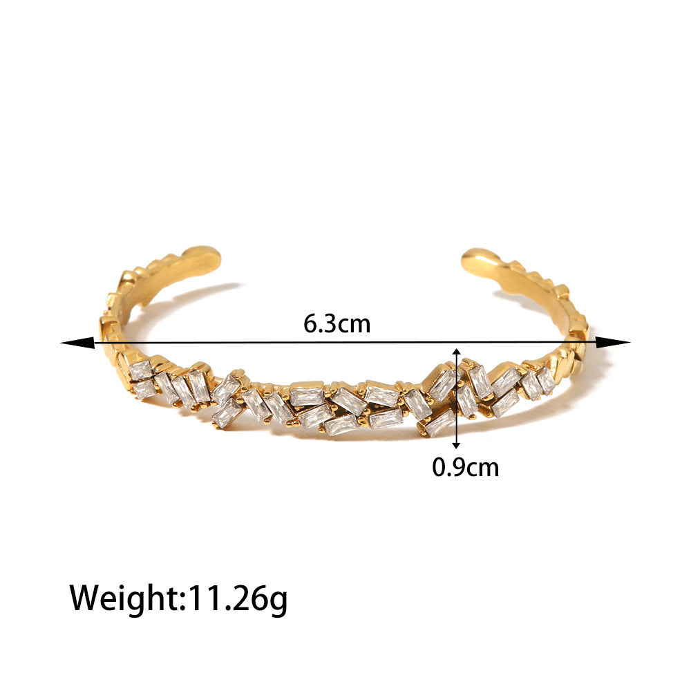 18K Gold Fashion Exquisitely Inlaid Zircon Open Versatile Hand Jewelry Bracelet