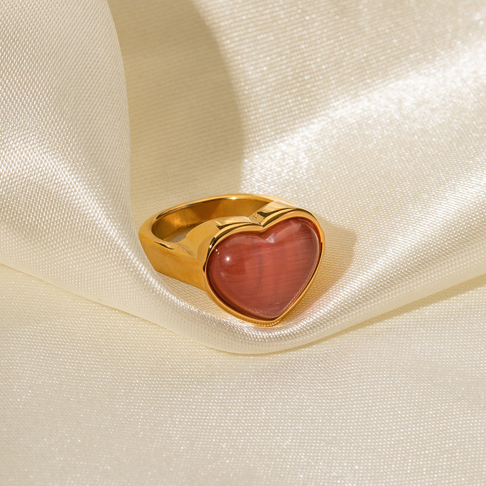 18K gold classic fashionable love inlaid cat's eye design ring