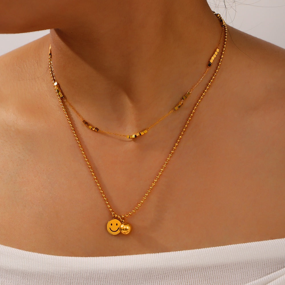 18K gold fashion personality smiley face/bow/geometric design versatile necklace