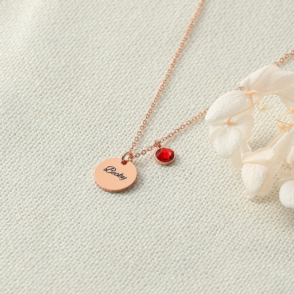 S925 Silver Simple and atmospheric round shape with birthstone can be customized name design all-match necklace