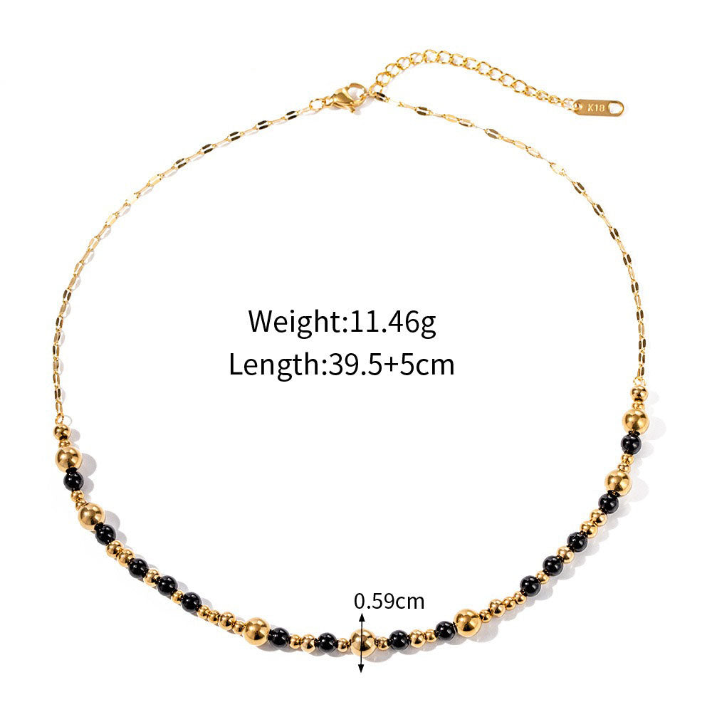 18k gold light luxury noble round beads with black agate bead string design necklace bracelet set