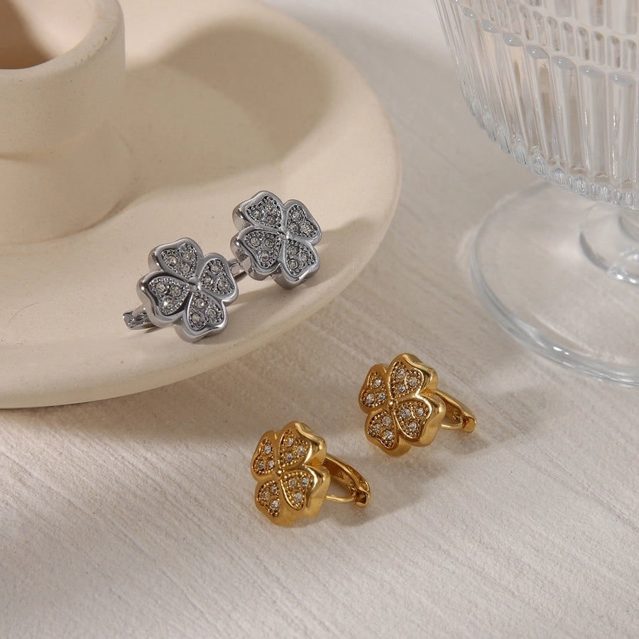 Vintage Style Commute Floral Stainless Steel 18K Gold Plated Earrings