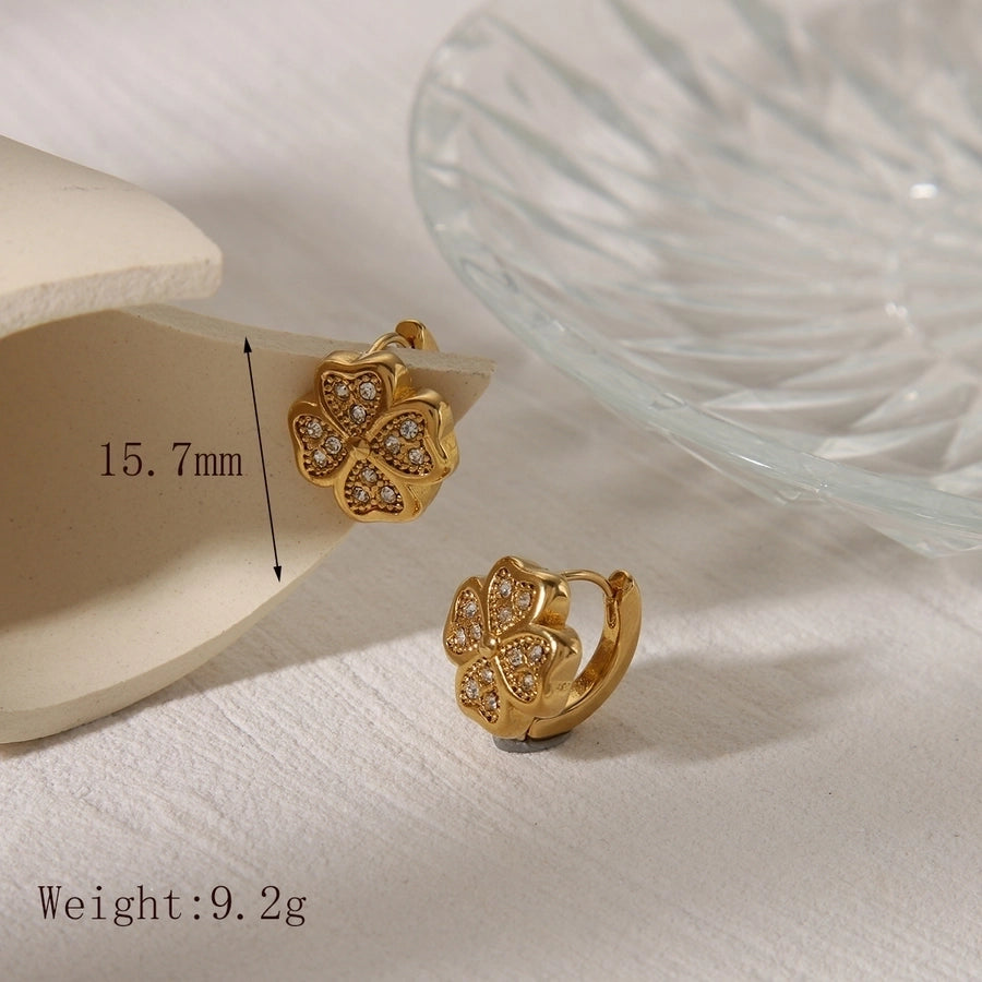 Vintage Style Commute Floral Stainless Steel 18K Gold Plated Earrings