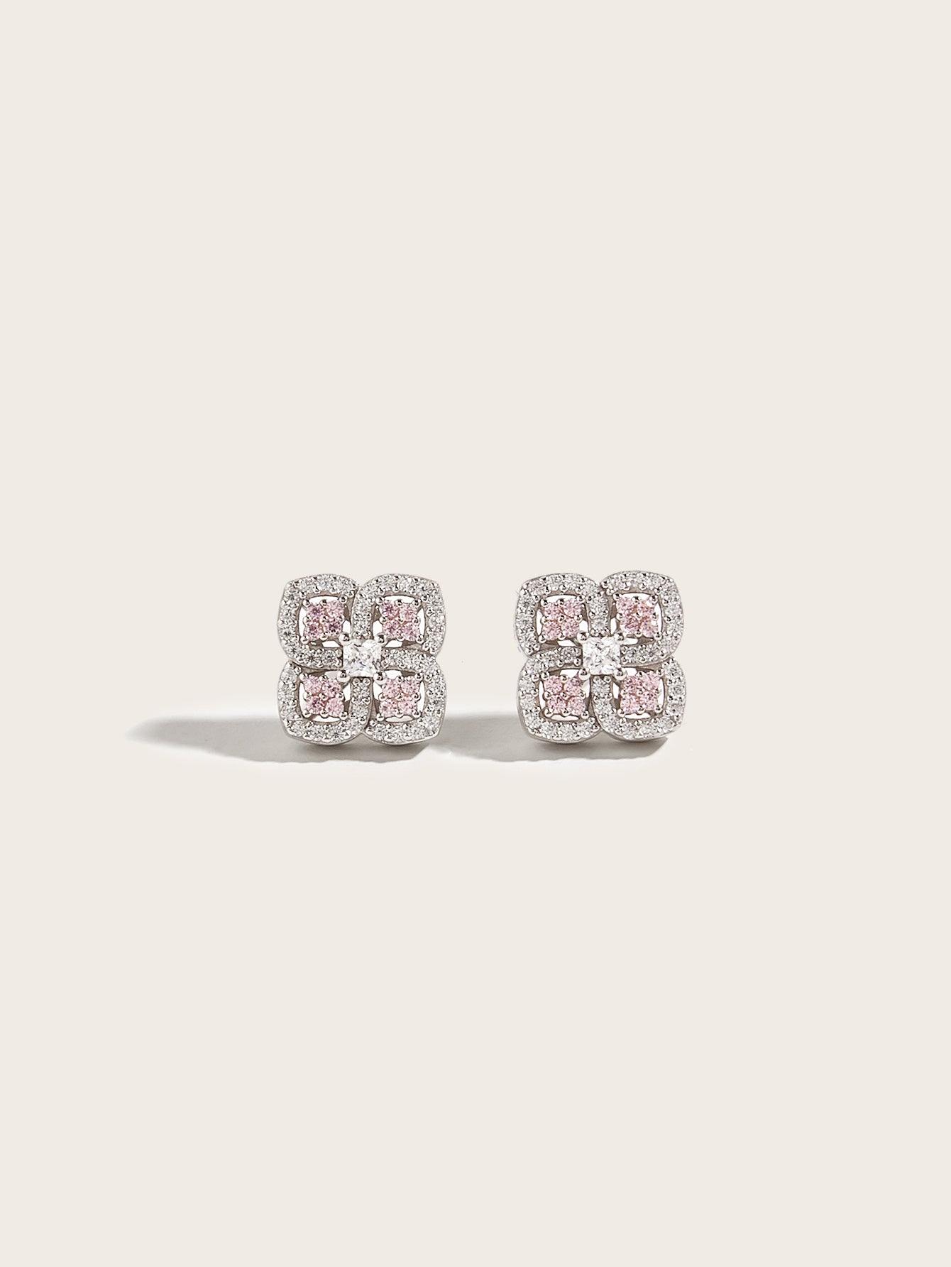 High-Quality S925 Silver Stud Earrings with Silver Inlay and Fashionable Pink Ice Flower Cut Cubic Zirconia - Suitable for Women’s Daily, Dating, Travel, and Party - Comes in a Gift Box