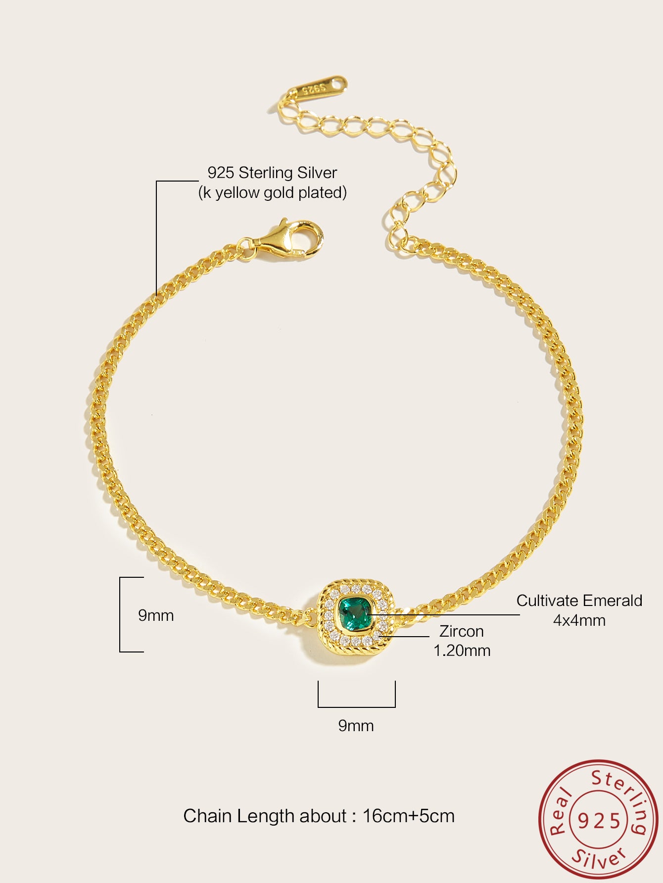 S925 Silver Cultured Emerald Bracelet for Women, Perfect for Everyday Wear, Dates, and Travel, Comes with Gift Box Packaging