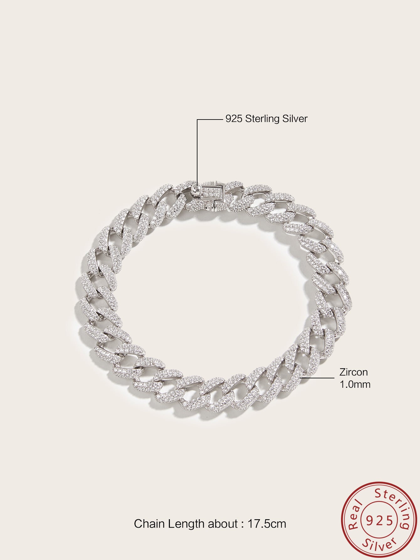 Silver S925 Bracelet with Handcrafted Zircon Stone - Perfect for Hip-Hop Fashion